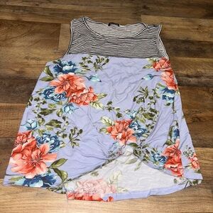Pink Clover Floral Knot Front Tank Top Size L | Striped Sleeveless Blouse